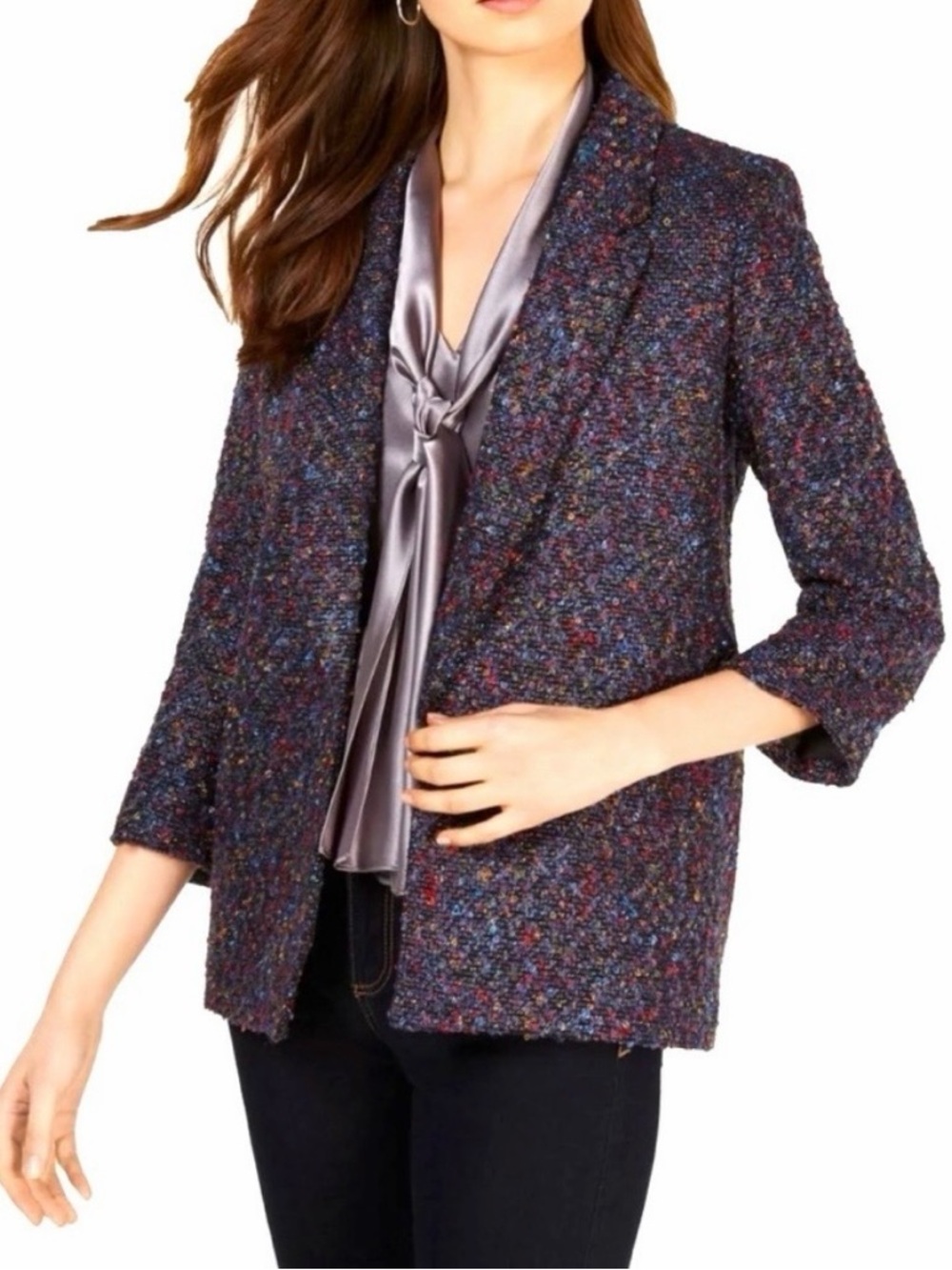 Nine West Textured Multicolor Bouclé Open Blazer - Women's Jacket